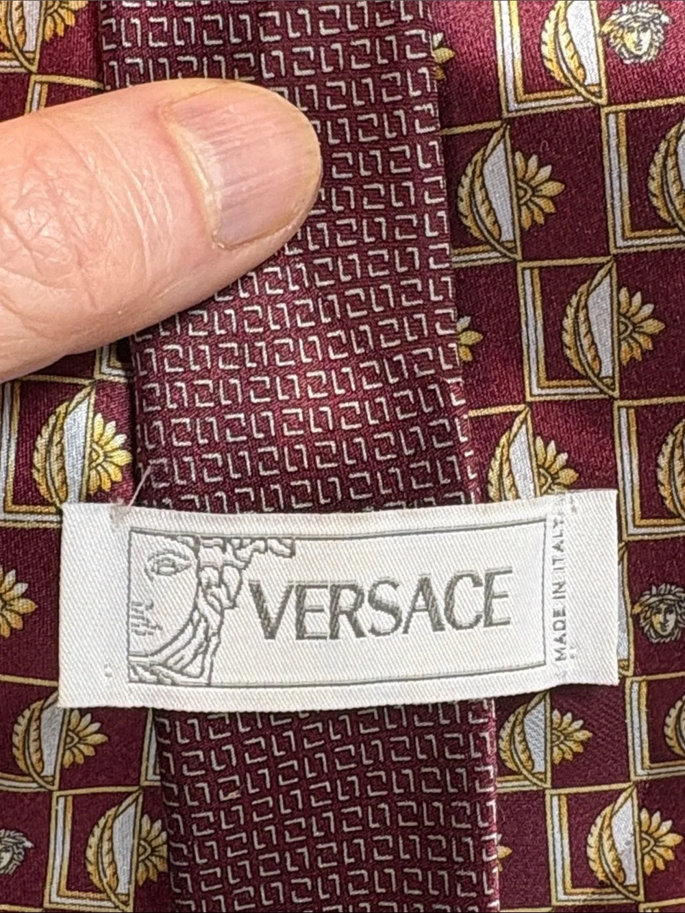 Versace Burgundy and Gold patterned Silk Tie